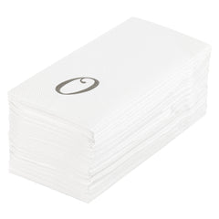 Luxenap Rectangle Silver Letter O White Paper Linen-Feel Guest Towel - Air Laid, Cursive Font - 15 3/4