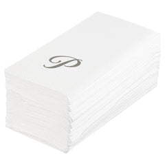 Luxenap Rectangle Silver Letter P White Paper Linen-Feel Guest Towel - Air Laid, Cursive Font - 15 3/4