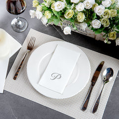 Luxenap Rectangle Silver Letter P White Paper Linen-Feel Guest Towel / Napkin - Air Laid, Cursive Font - 15 3/4