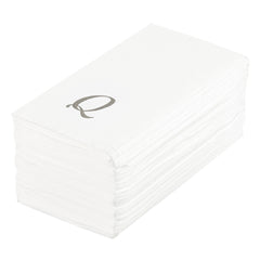 Luxenap Rectangle Silver Letter Q White Paper Linen-Feel Guest Towel - Air Laid, Cursive Font - 15 3/4