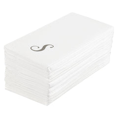 Luxenap Rectangle Silver Letter S White Paper Linen-Feel Guest Towel - Air Laid, Cursive Font - 15 3/4