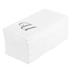 Luxenap Rectangle Silver Letter U White Paper Linen-Feel Guest Towel - Air Laid, Cursive Font - 15 3/4