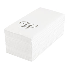 Luxenap Rectangle Silver Letter W White Paper Linen-Feel Guest Towel - Air Laid, Cursive Font - 15 3/4