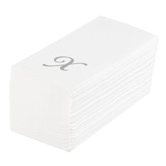 Luxenap Rectangle Silver Letter X White Paper Linen-Feel Guest Towel - Air Laid, Cursive Font - 15 3/4