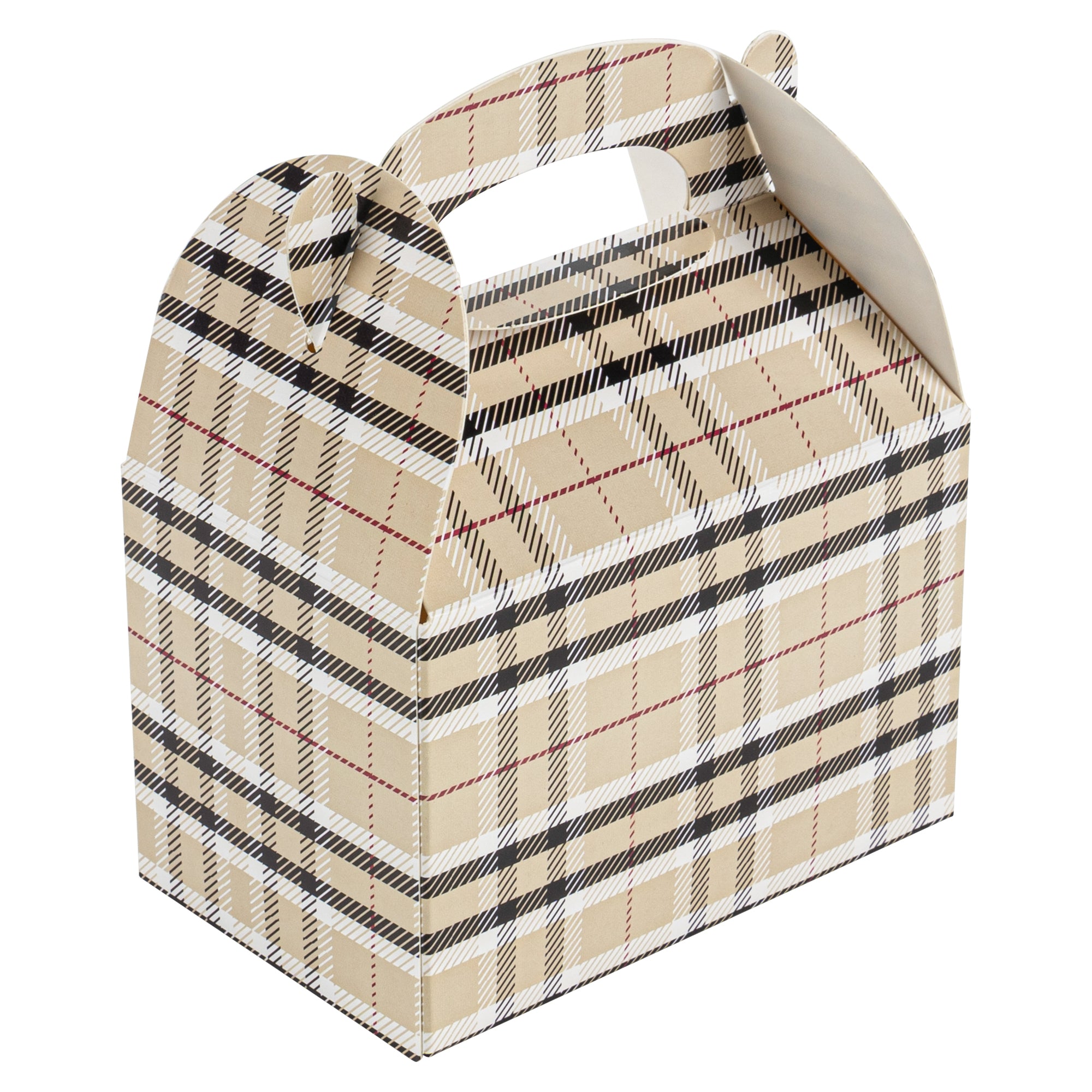 Bio Tek Plaid Paper Gable Box / Take Out Container - Compostable - 4" x 2 1/2" x 2 1/2" - 100 count box