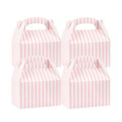 Bio Tek Pink & White Stripe Paper Gable Box / Lunch Box - Compostable - 6