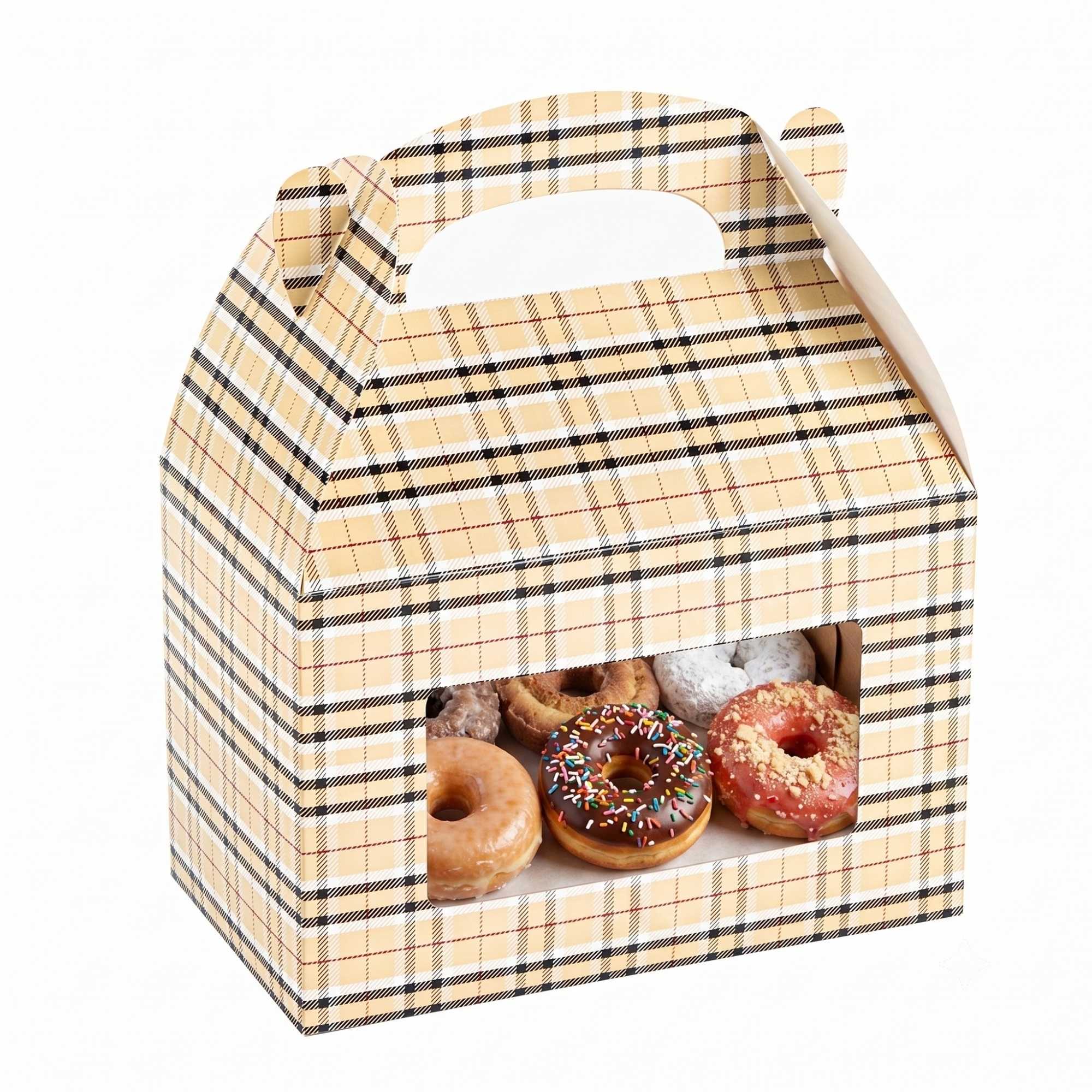 Bio Tek Plaid Paper Gable Box / Take Out Container - with Window - 8 1/2" x 4 3/4" x 5 1/2" - 100 count box