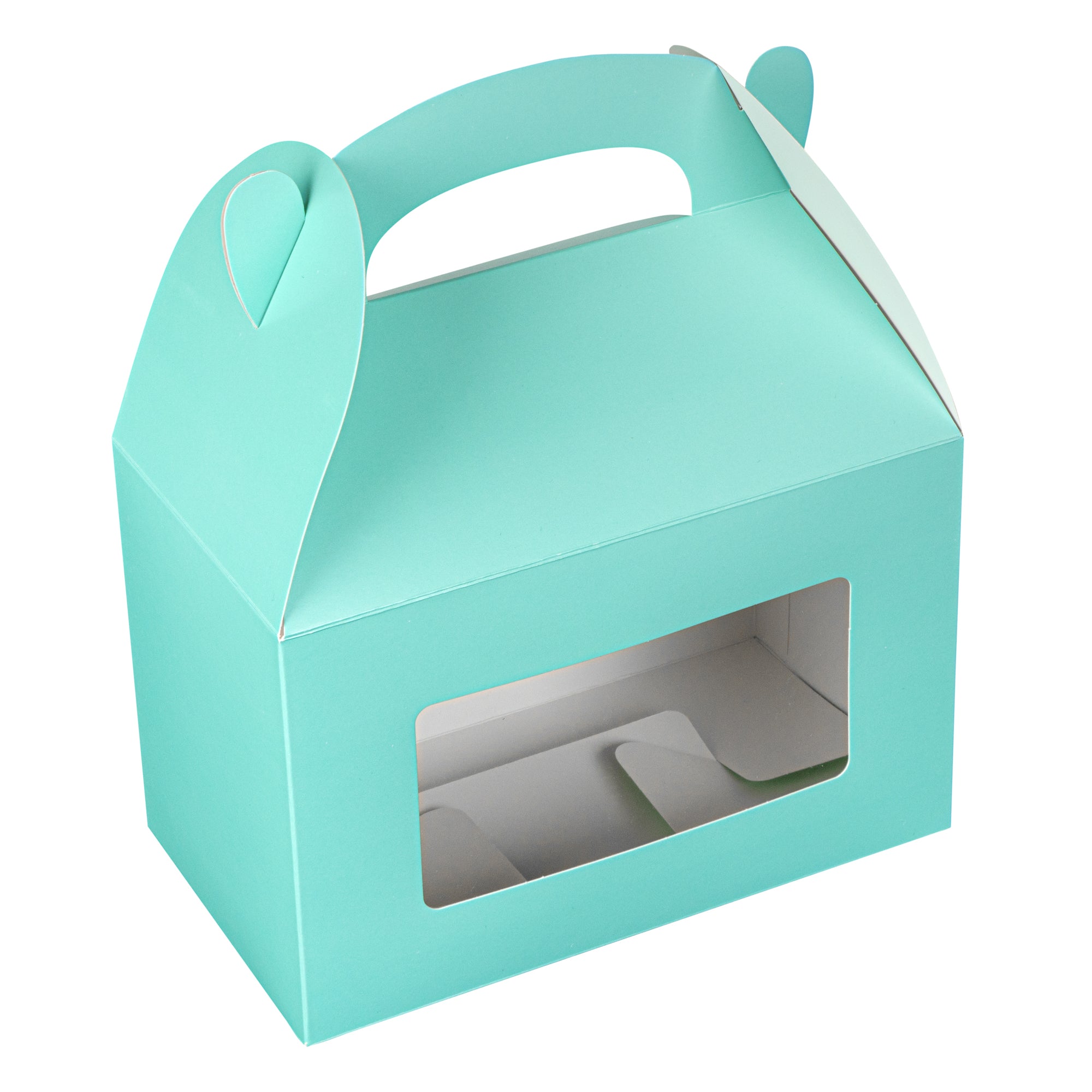 Bio Tek Turquoise Paper Gable Box / Take Out Container - with Window - 8 1/2" x 4 3/4" x 5 1/2" - 100 count box