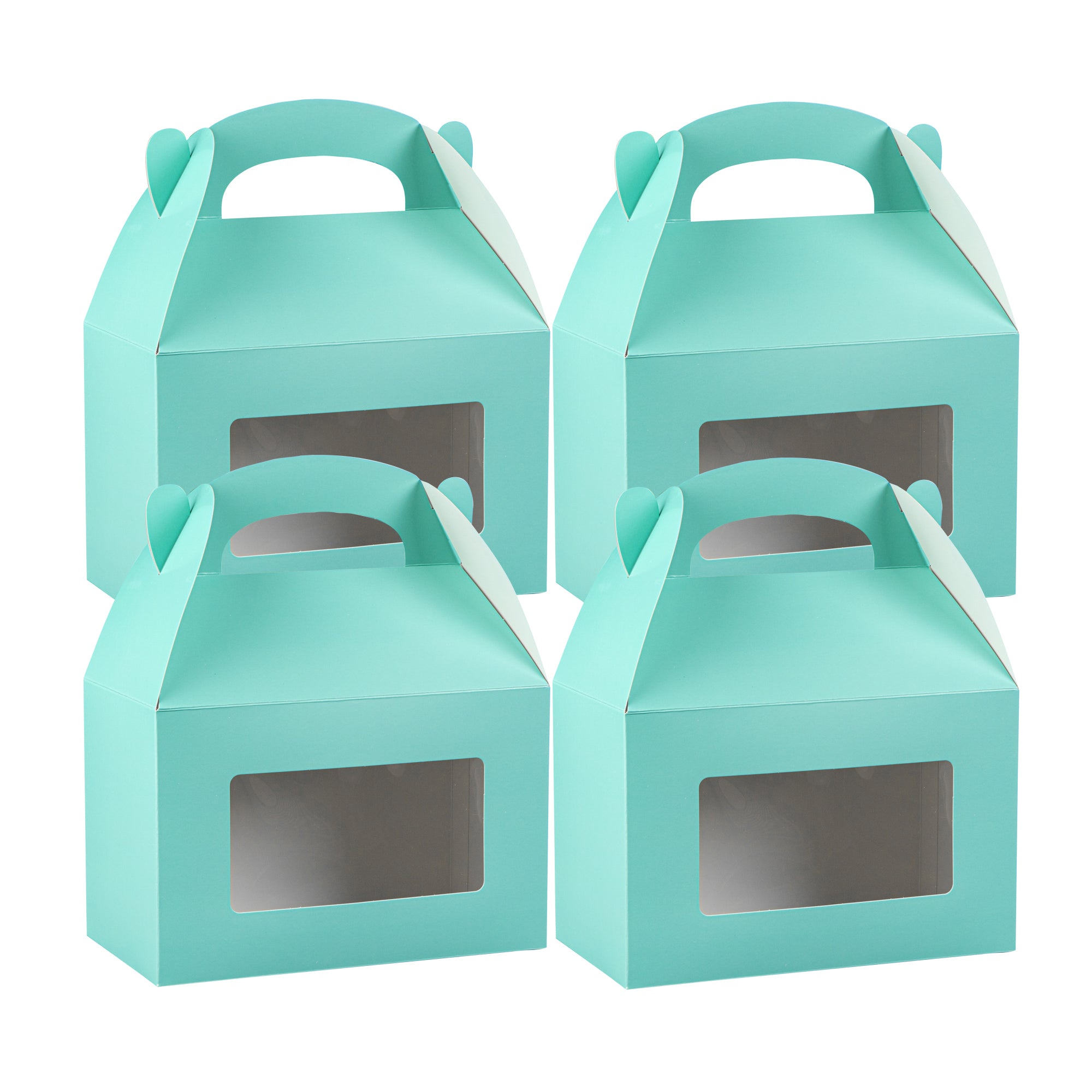 Bio Tek Turquoise Paper Gable Box / Take Out Container - with Window - 8 1/2" x 4 3/4" x 5 1/2" - 100 count box