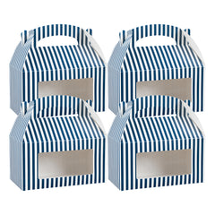Bio Tek Blue and White Stripe Paper Gable Box / Take Out Container - with Window - 9 1/2