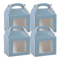 Bio Tek Blue and White Stripe Paper Gable Box / Take Out Container - with Window - 10
