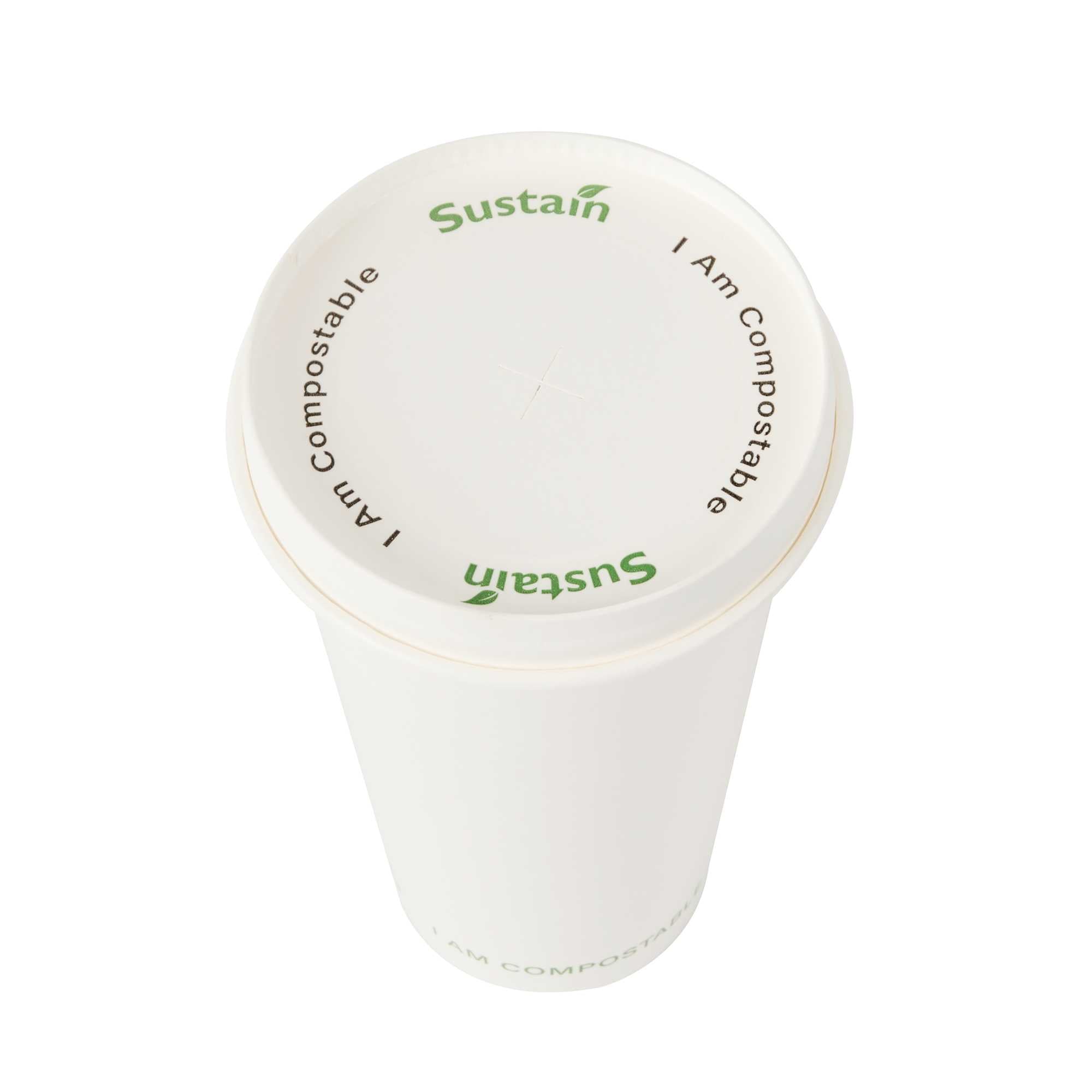Sustain White Paper Cold Cup Flat Lid - Fits 9, 12, 16, 20 and 22 oz, PLA Lining, Compostable - 1000 count box