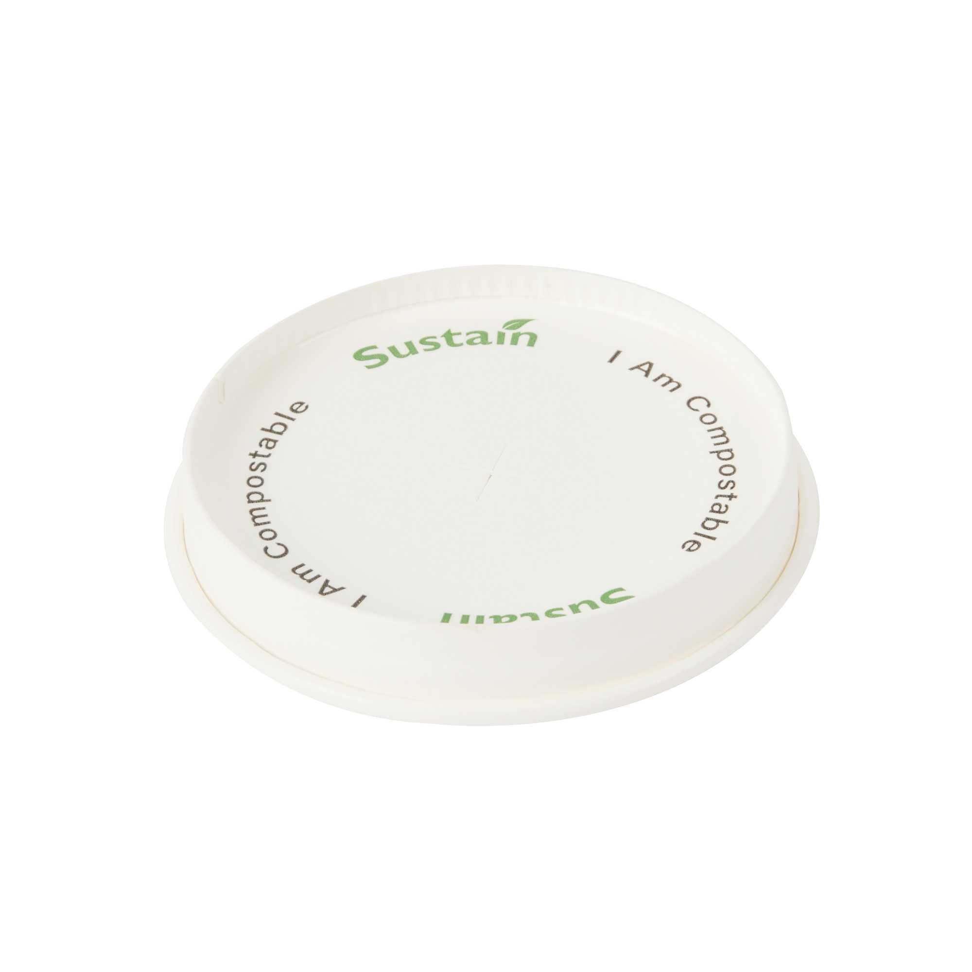 Sustain White Paper Cold Cup Flat Lid - Fits 9, 12, 16, 20 and 22 oz, PLA Lining, Compostable - 1000 count box