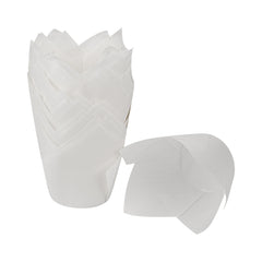 Panificio 3.5 oz Round White Paper Tulip Baking Cup - Greaseproof - 3 1/4