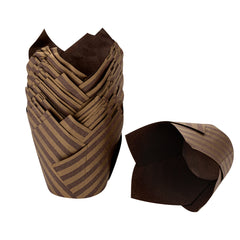 Panificio 3.5 oz Brown Paper Striped Tulip Baking Cup - Greaseproof - 3 1/4