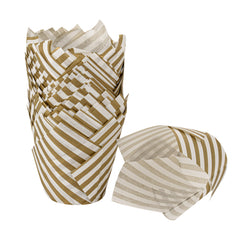 Panificio 3.5 oz White Paper Striped Tulip Baking Cup - Greaseproof - 3 1/4