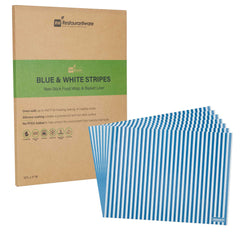 Chef 101 No PFAS Added Blue and White Stripe Paper Food Wrap and Basket Liner - Greaseproof - 15