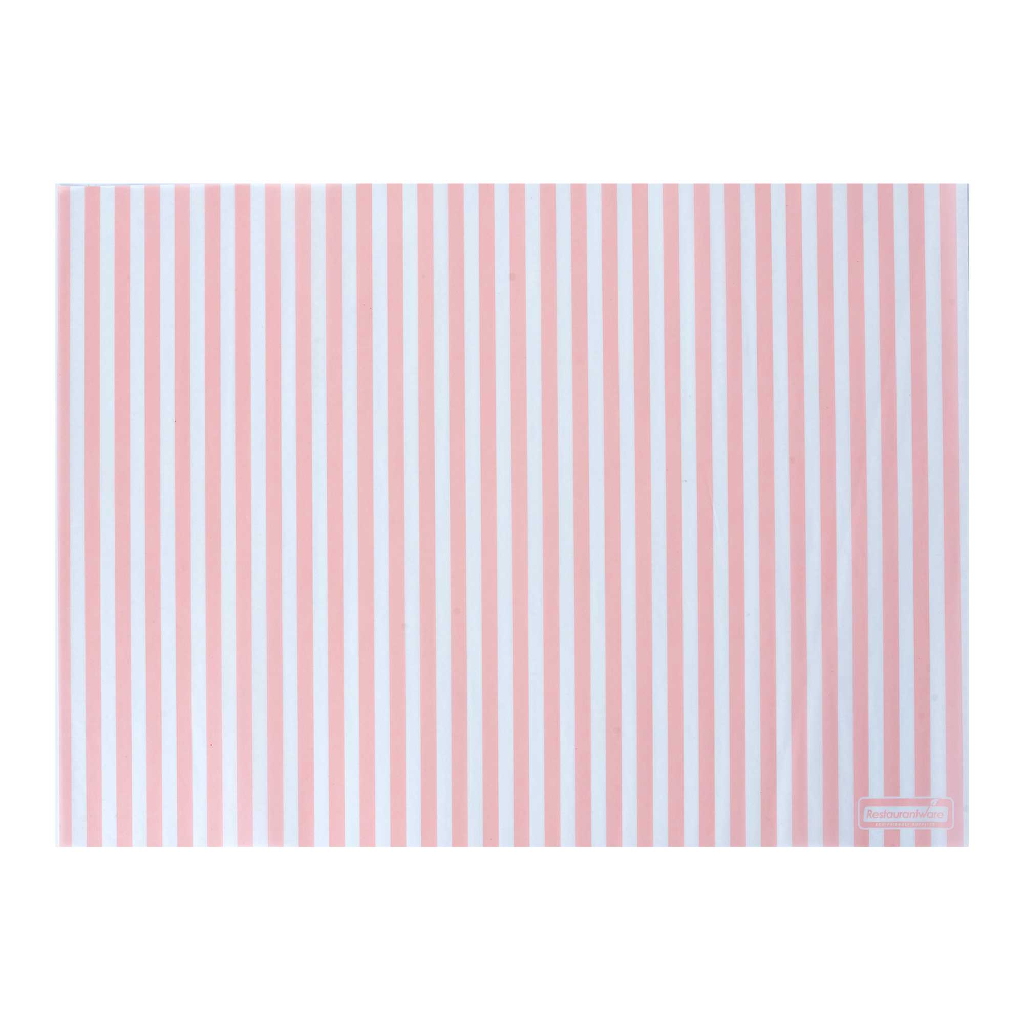 Chef 101 No PFAS Added Pink and White Stripe Paper Food Wrap and Basket Liner - Greaseproof, Compostable - 15" x 11" - 2000 count box
