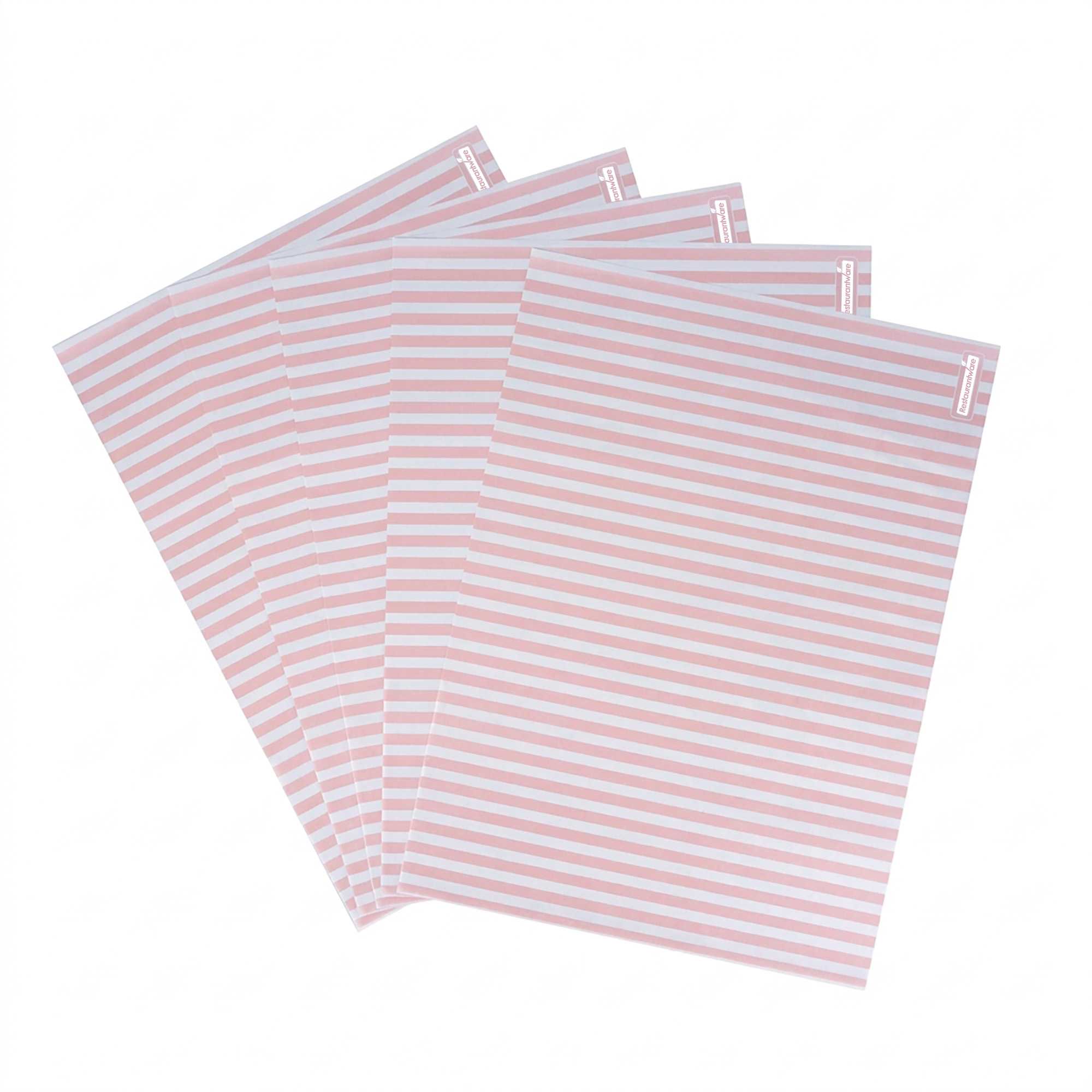 Chef 101 No PFAS Added Pink and White Stripe Paper Food Wrap and Basket Liner - Greaseproof, Compostable - 15" x 11" - 2000 count box