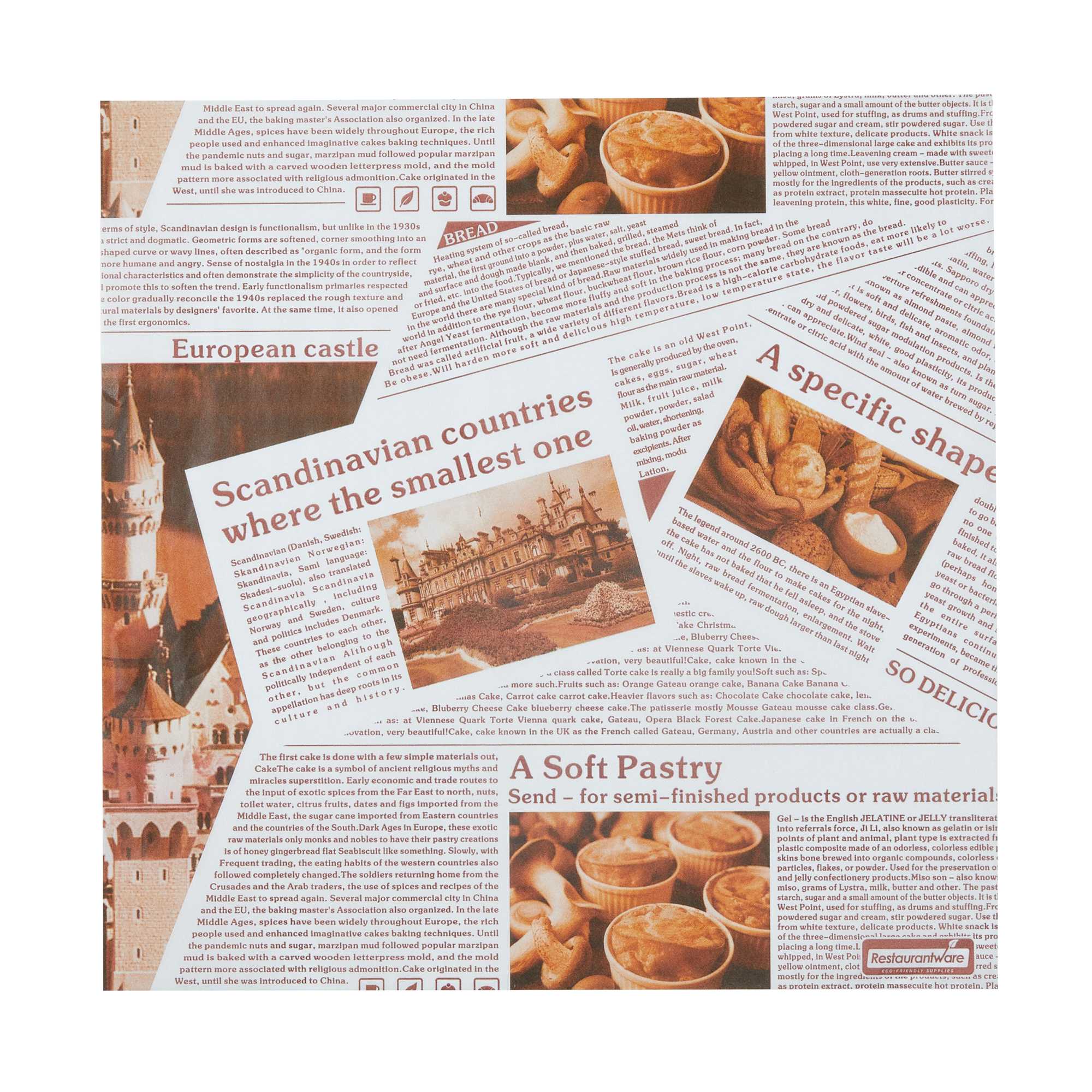 Chef 101 No PFAS Added Newsprint Paper Bakery Wrap and Basket Liner - Greaseproof - 12" x 12" - 200 count box