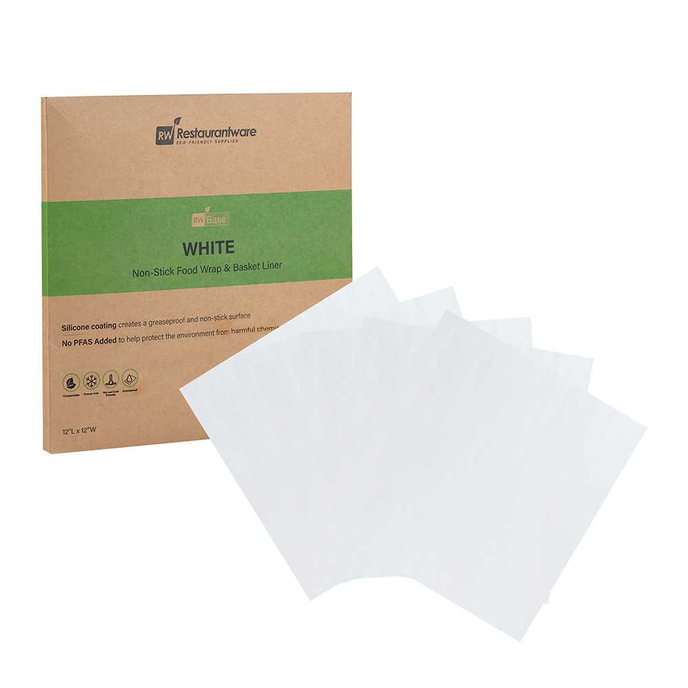 Chef 101 No PFAS Added White Paper Bakery Wrap and Basket Liner - Greaseproof - 12" x 12" - 200 count box