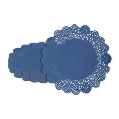 Pastry Tek Round Navy Blue Paper Doilies - Lace - 8
