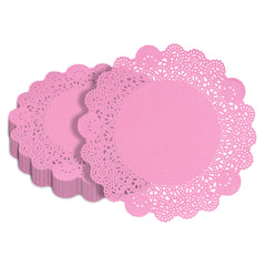 Pastry Tek Round Pink Paper Doilies - Lace - 8
