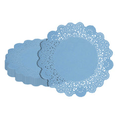 Pastry Tek Round Sky Blue Paper Doilies - Lace - 8