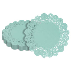 Pastry Tek Round Teal Paper Doilies - Lace - 8