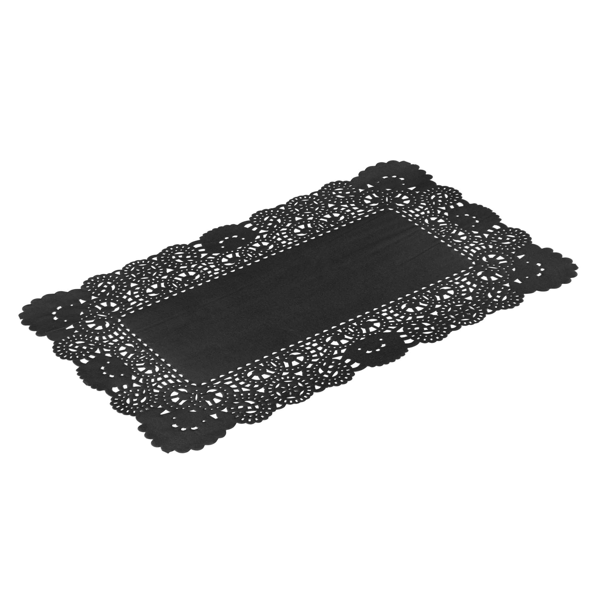 Pastry Tek Rectangle Black Paper Doilies - Lace - 12" x 7" - 4000 count box