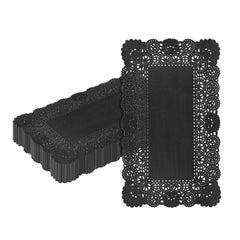 Pastry Tek Rectangle Black Paper Doilies - Lace - 12