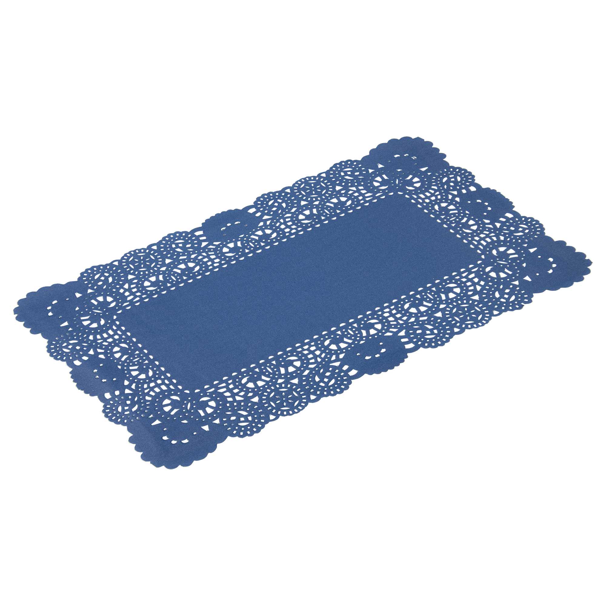 Pastry Tek Rectangle Navy Blue Paper Doilies - Lace - 12" x 7" - 4000 count box
