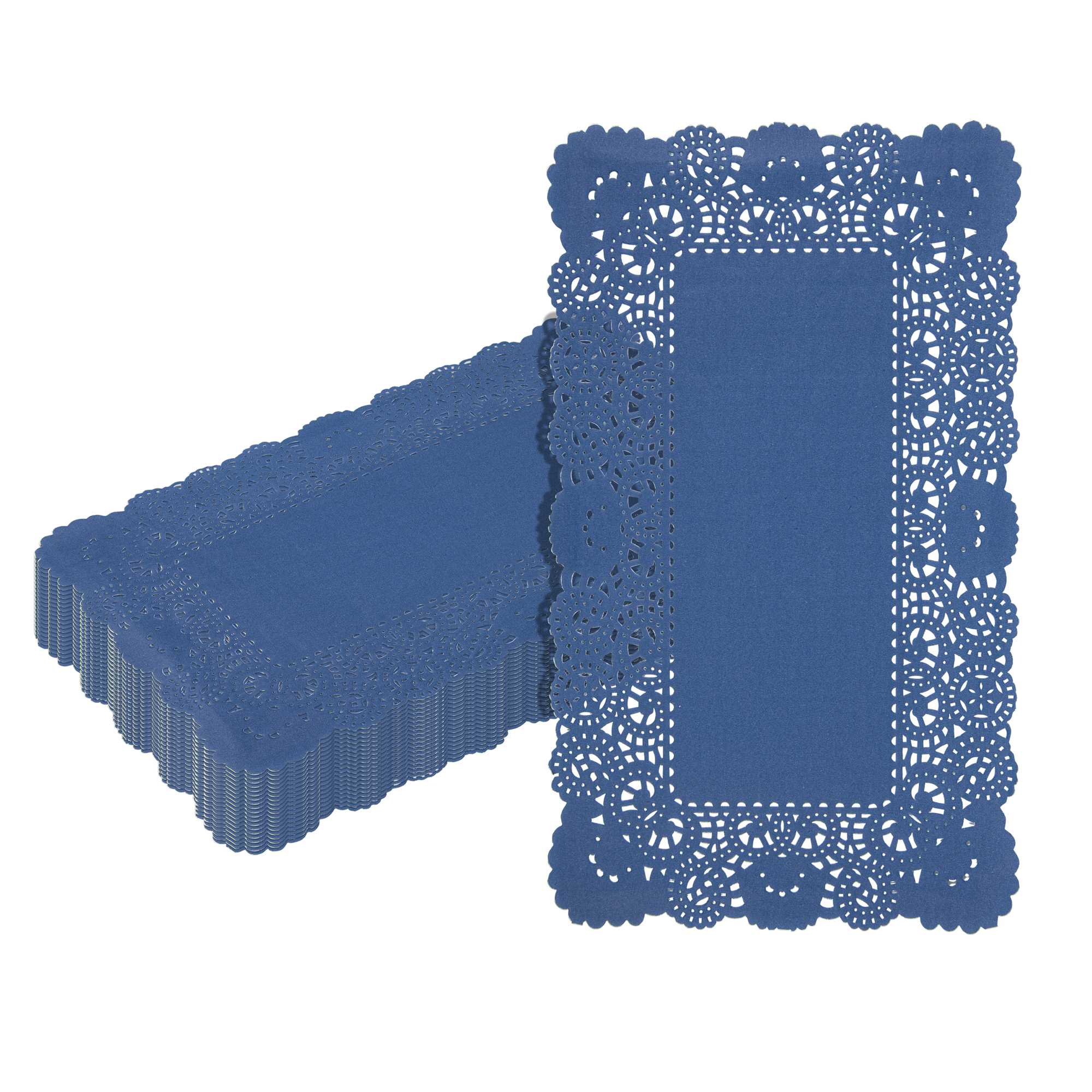 Pastry Tek Rectangle Navy Blue Paper Doilies - Lace - 12" x 7" - 4000 count box