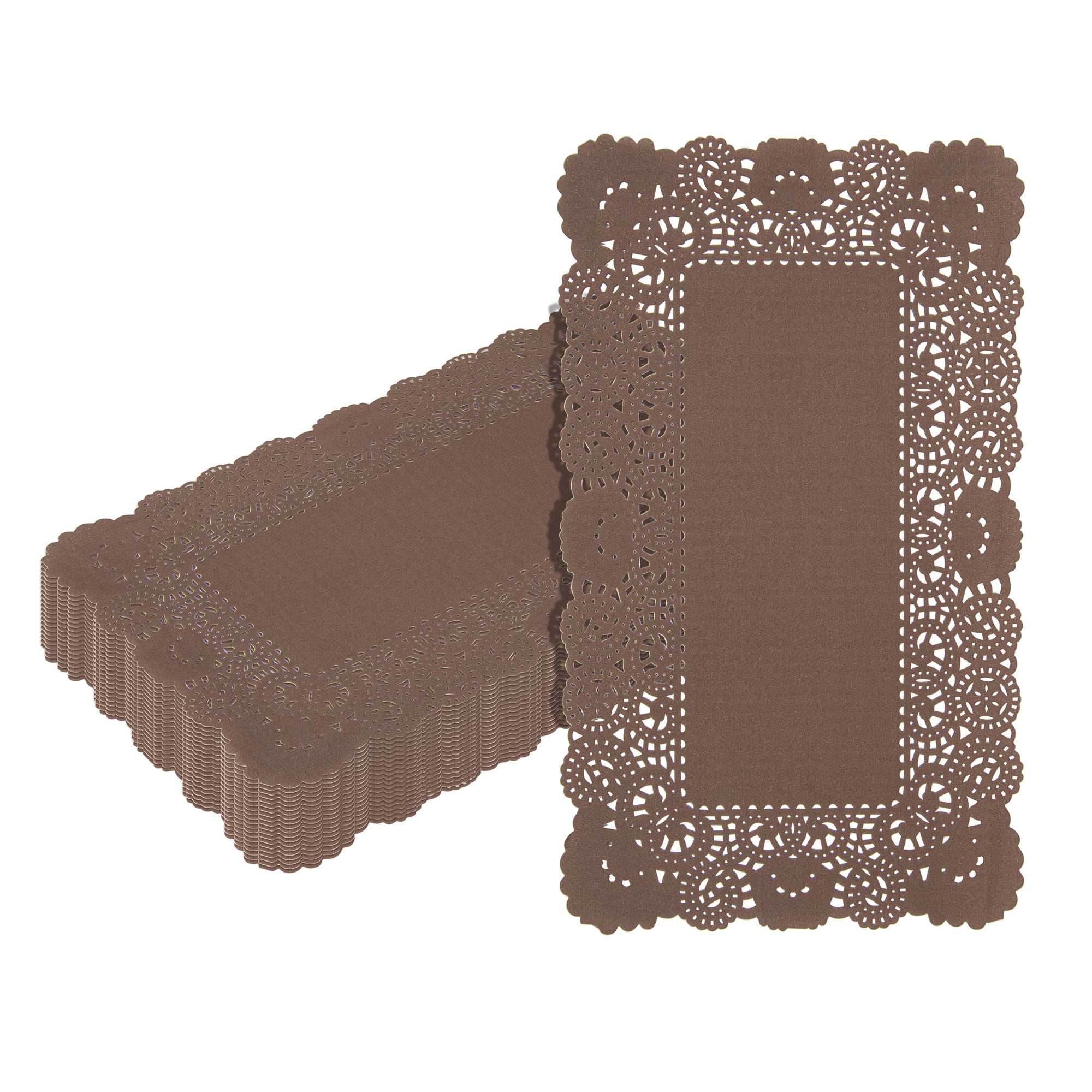 Pastry Tek Rectangle Brown Paper Doilies - Lace - 12" x 7" - 4000 count box