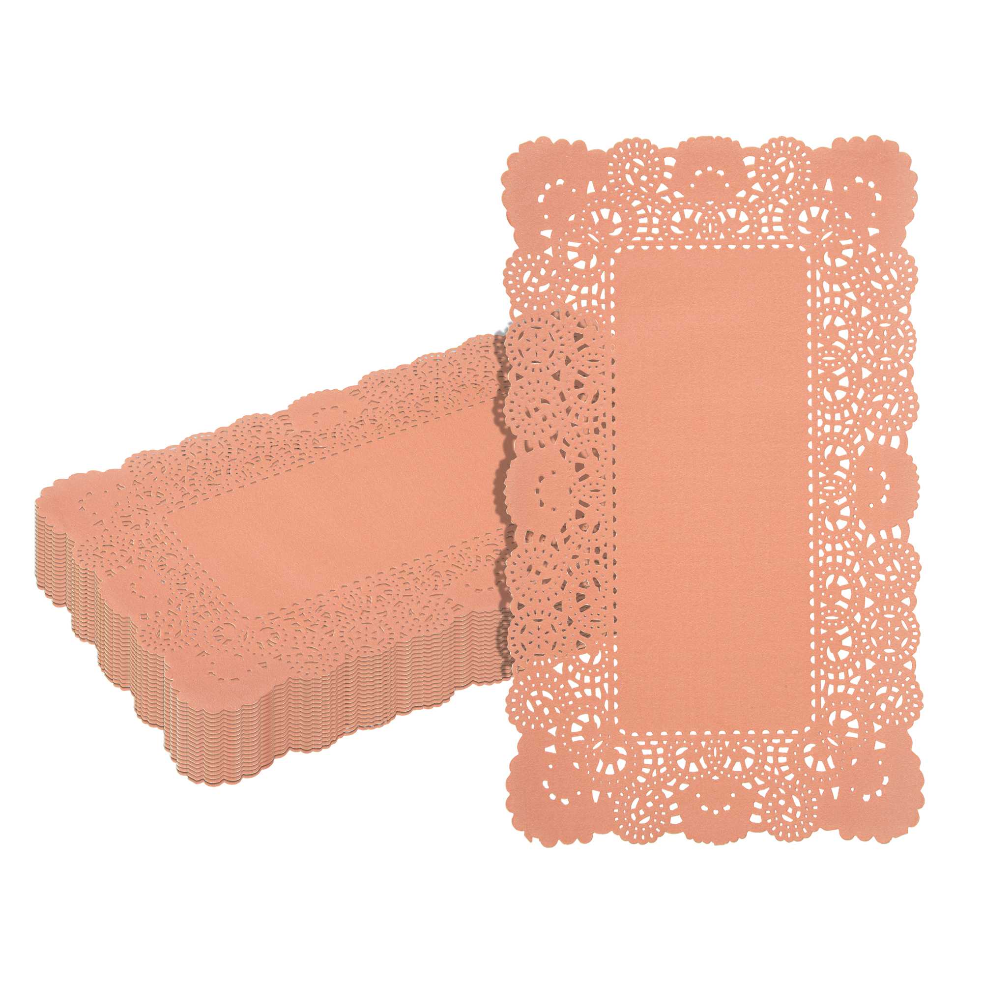 Pastry Tek Rectangle Coral Paper Doilies - Lace - 12" x 7" - 4000 count box
