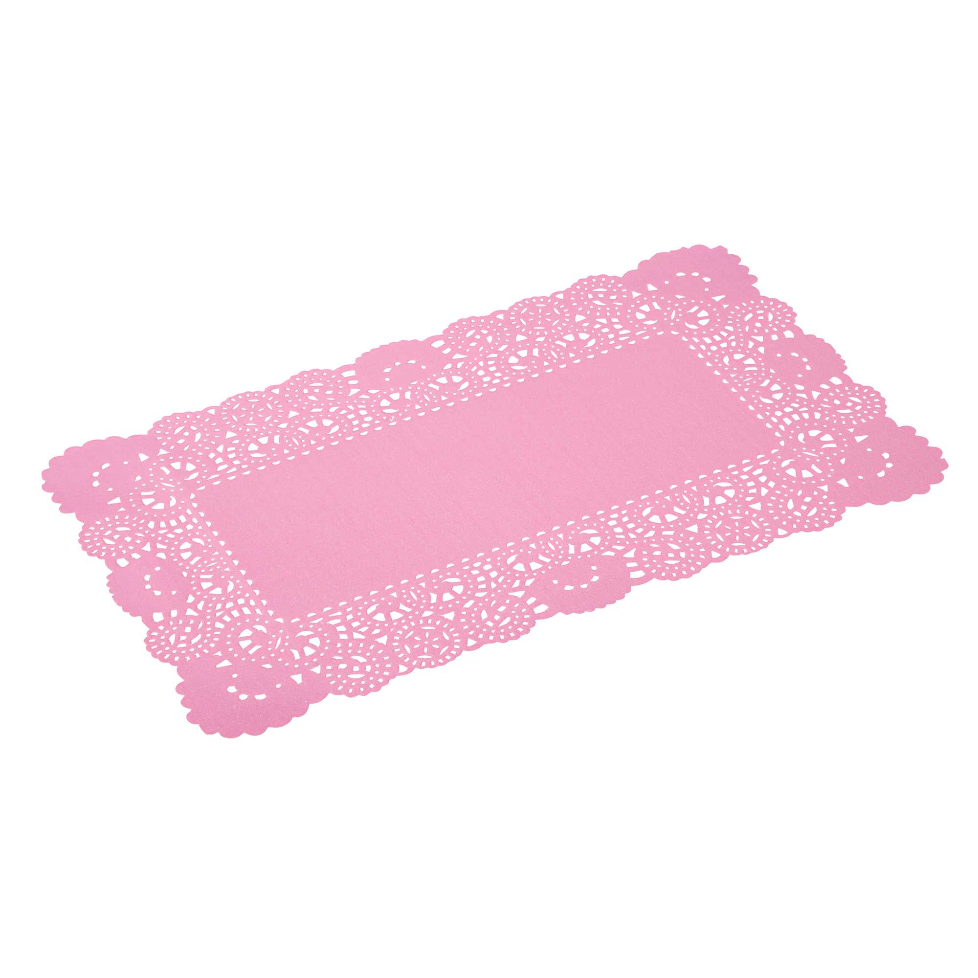 Pastry Tek Rectangle Pink Paper Doilies - Lace - 12" x 7" - 4000 count box