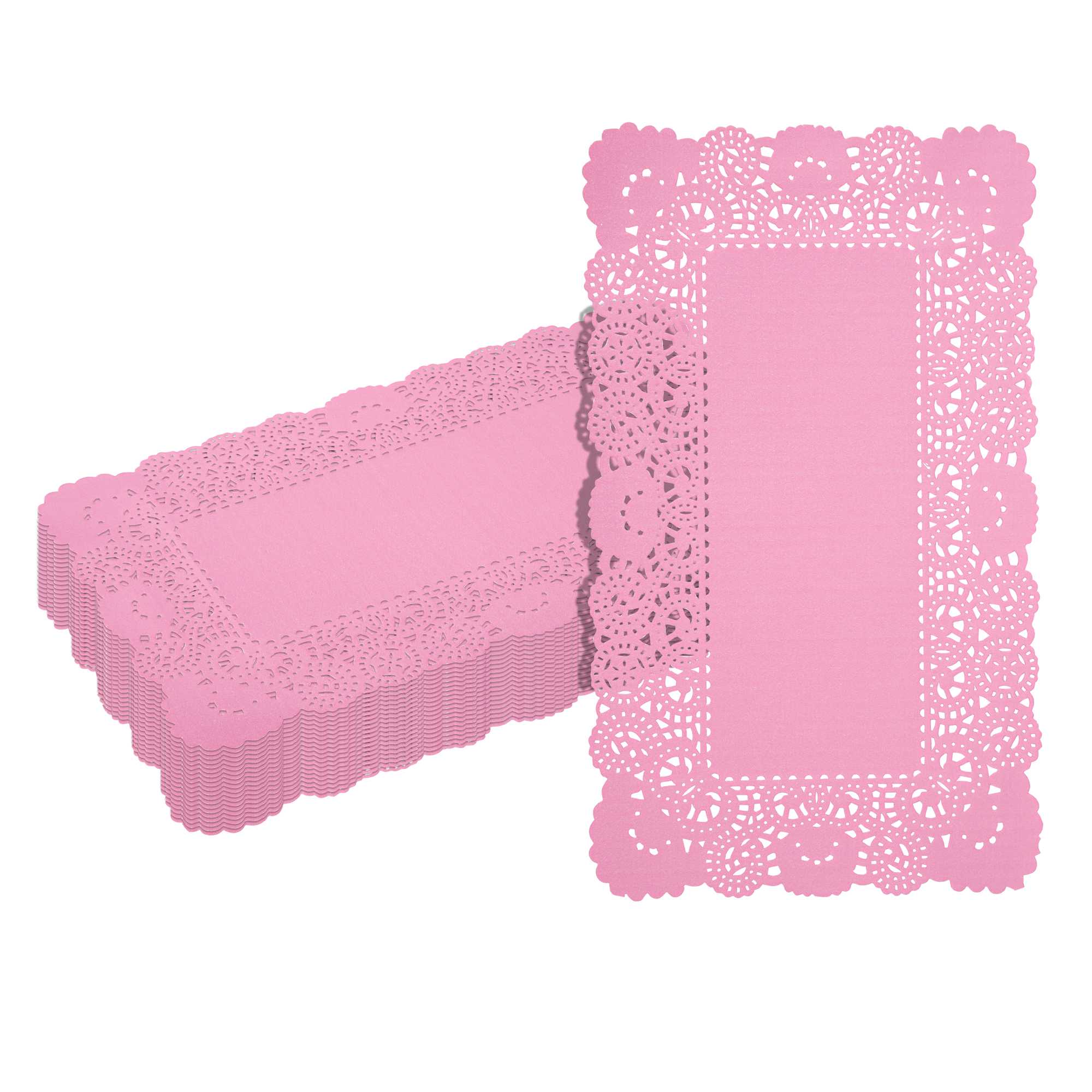 Pastry Tek Rectangle Pink Paper Doilies - Lace - 12" x 7" - 4000 count box