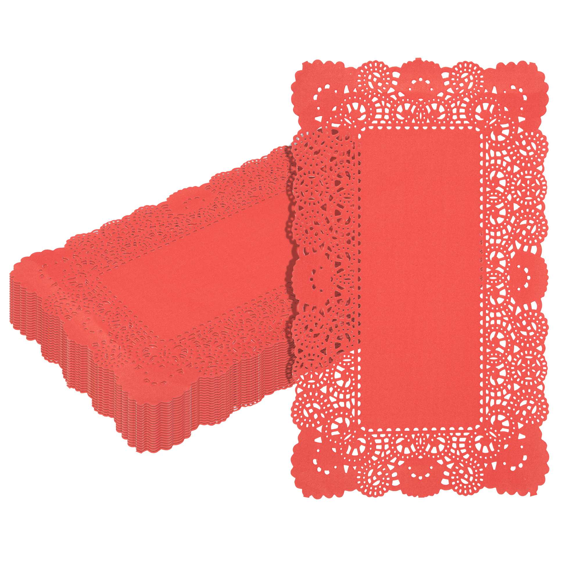 Pastry Tek Rectangle Red Paper Doilies - Lace - 12" x 7" - 100 count box