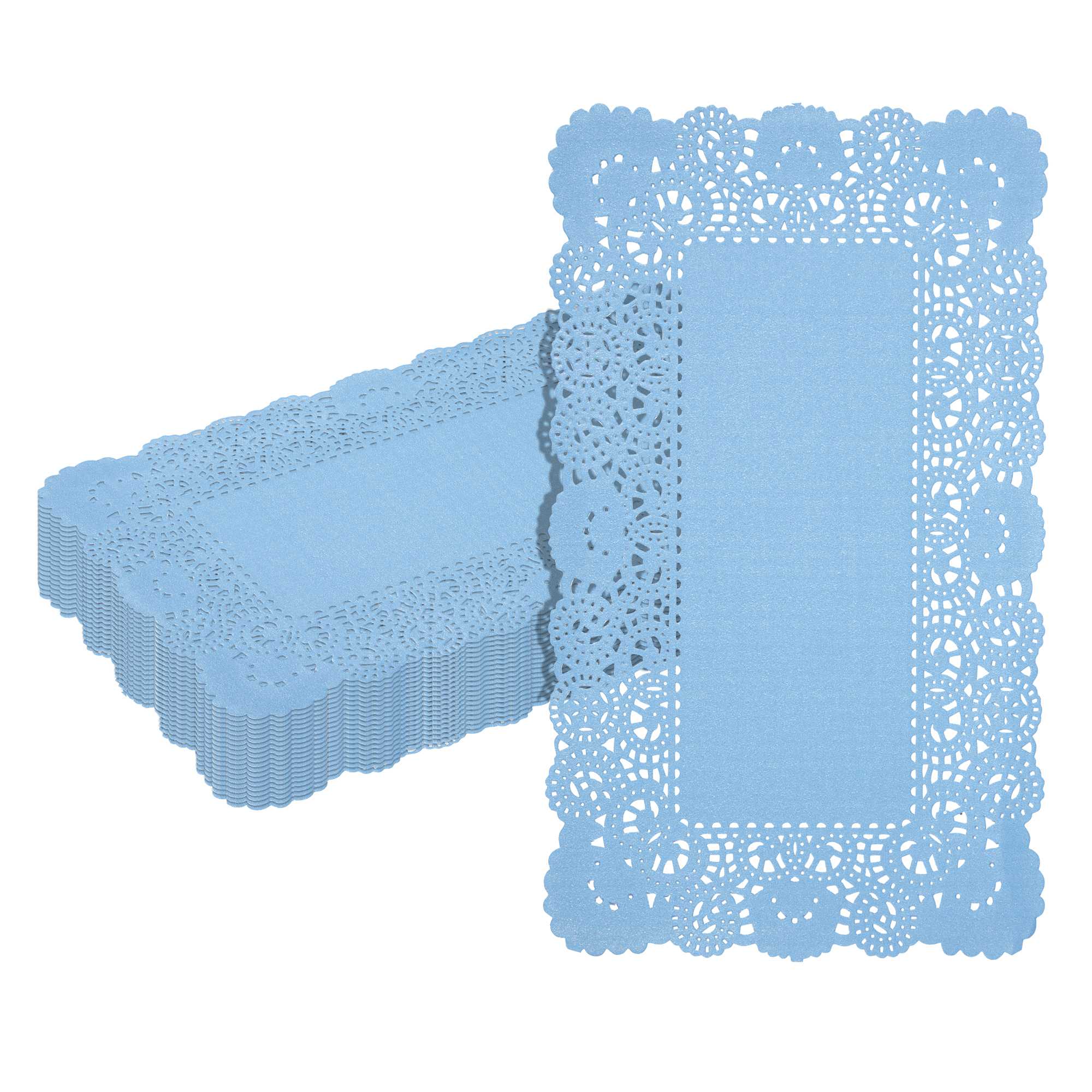 Pastry Tek Rectangle Sky Blue Paper Doilies - Lace - 12" x 7" - 4000 count box