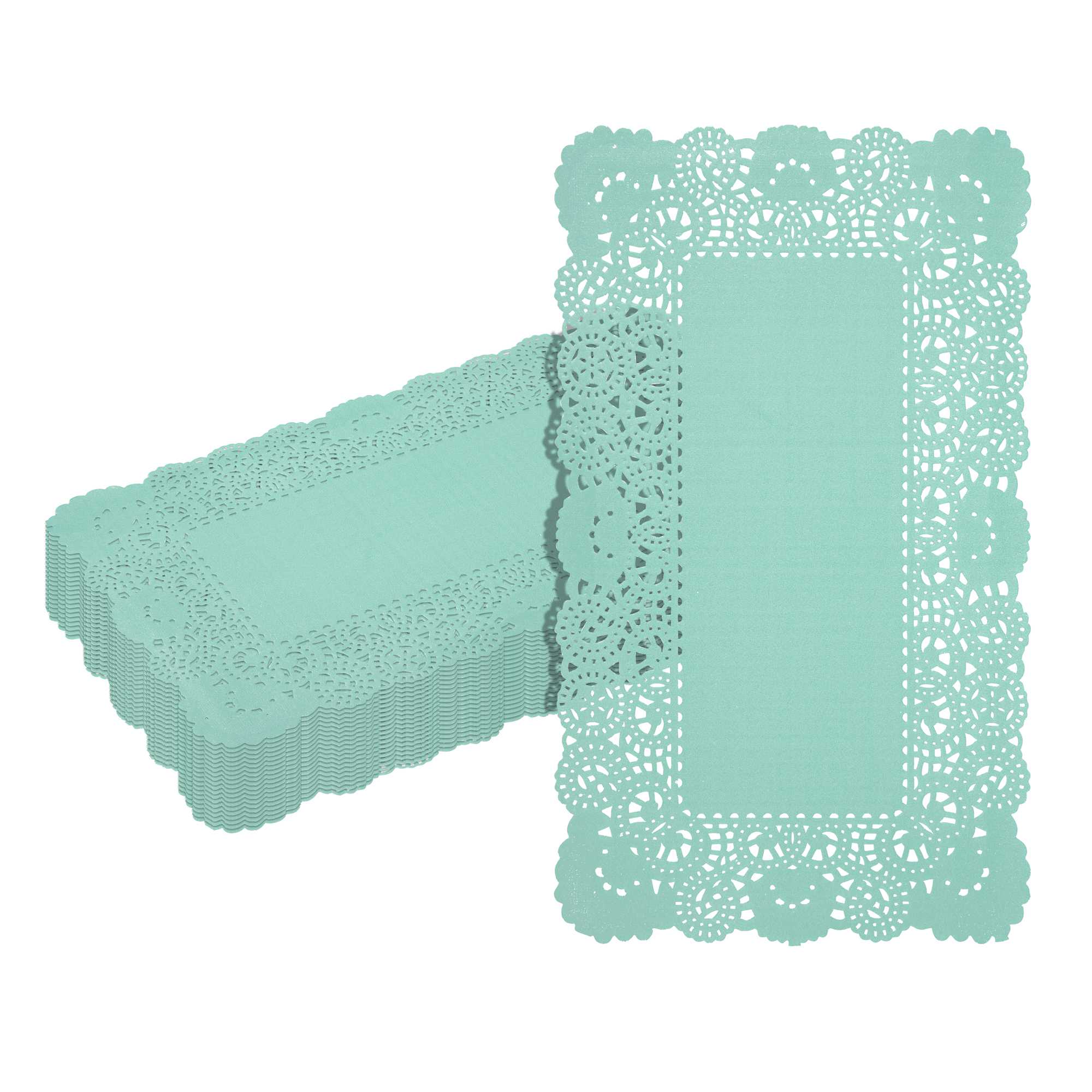 Pastry Tek Rectangle Teal Paper Doilies - Lace - 12" x 7" - 4000 count box