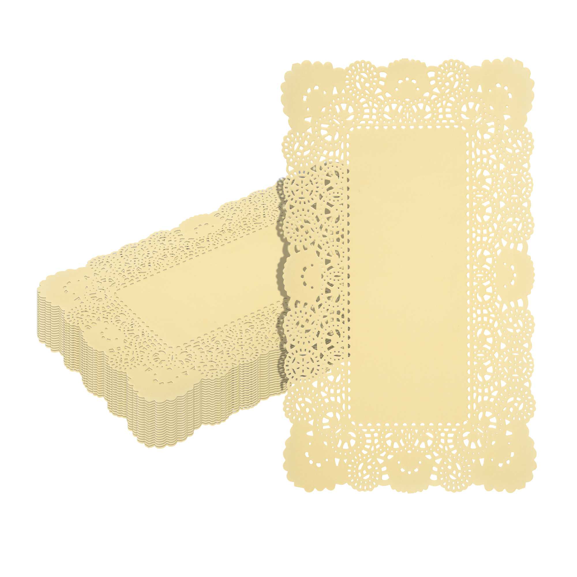 Pastry Tek Rectangle Yellow Paper Doilies - Lace - 12" x 7" - 4000 count box