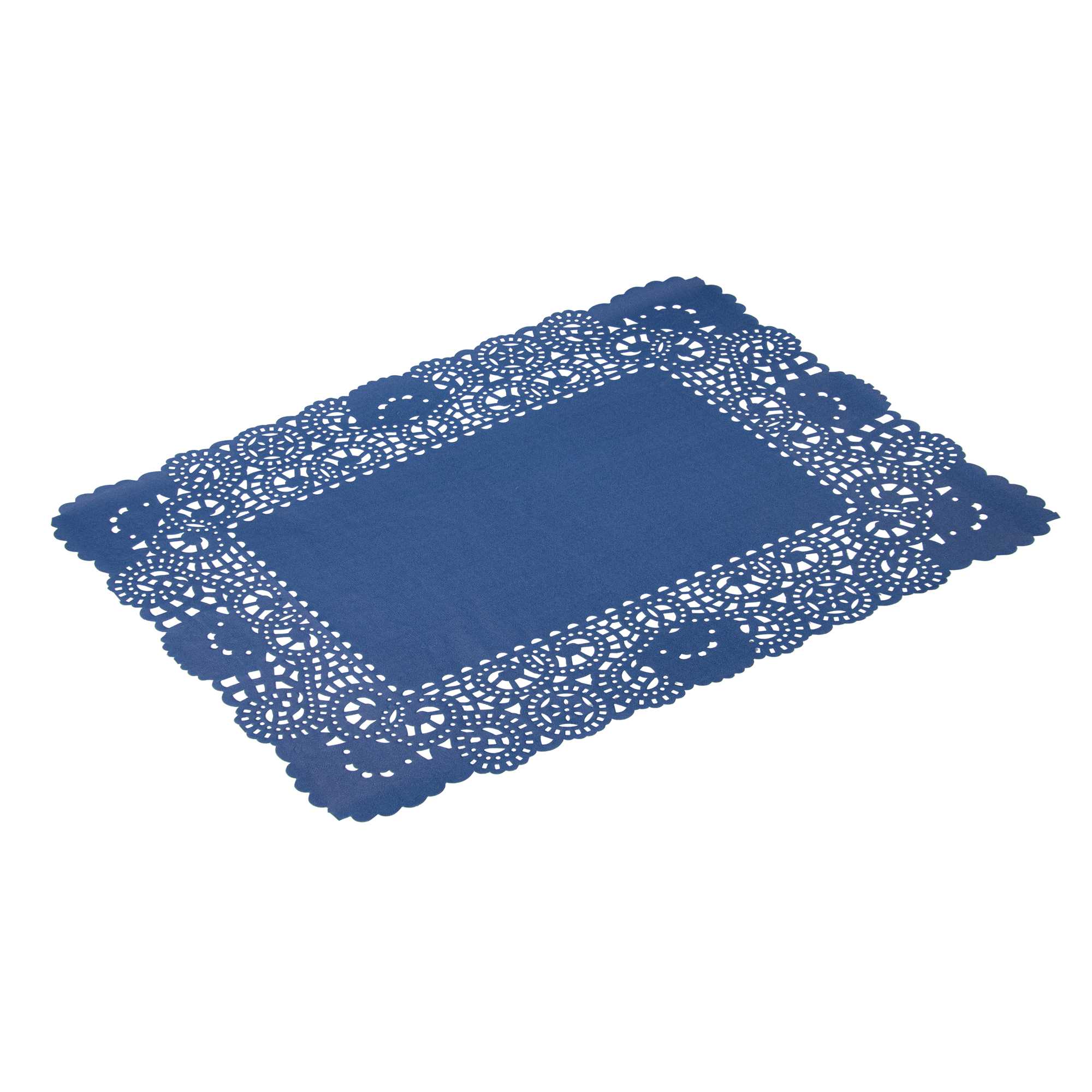 Pastry Tek Rectangle Navy Blue Paper Doilies - Lace - 15 3/4" x 12" - 100 count box