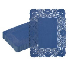 Pastry Tek Rectangle Navy Blue Paper Doilies - Lace - 15 3/4