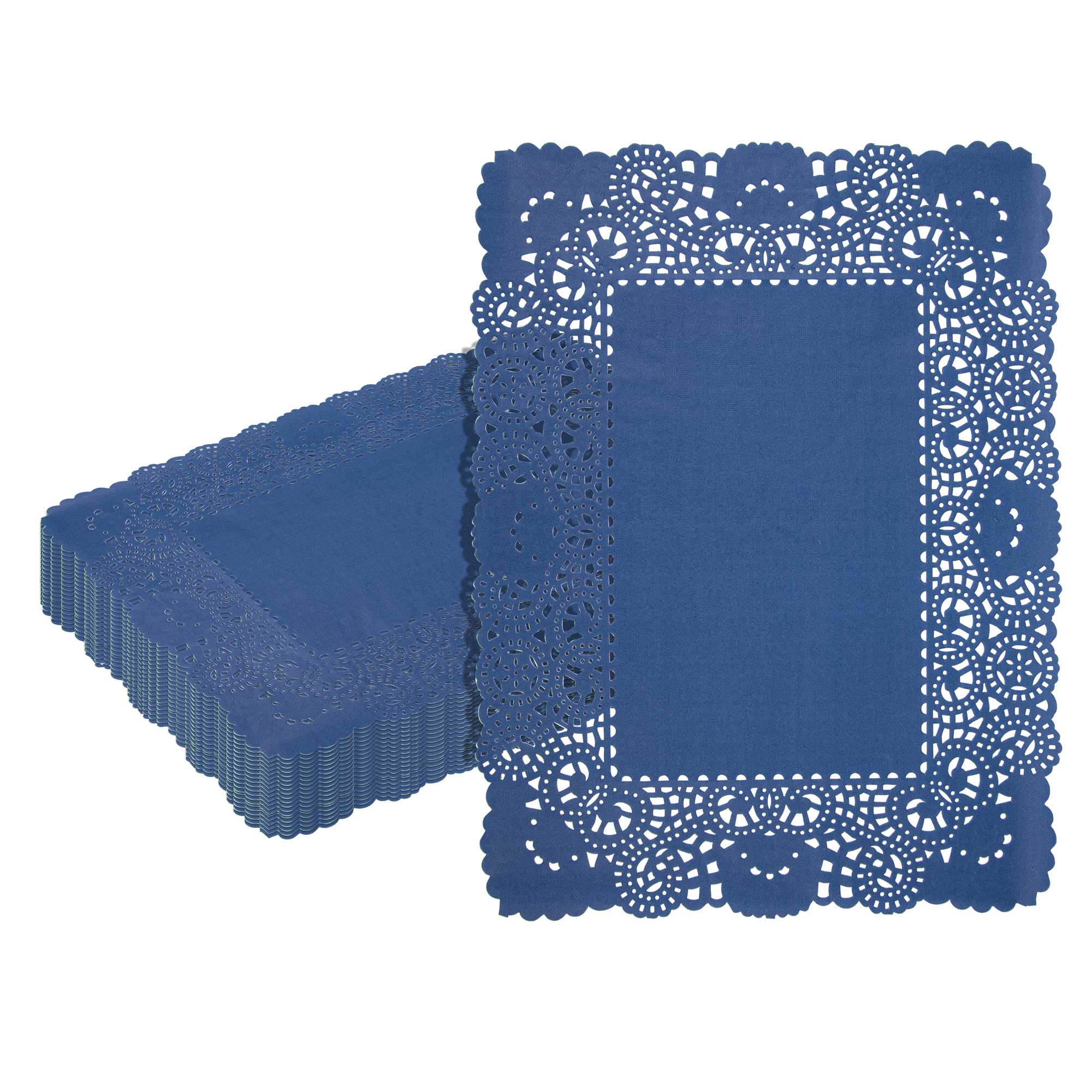 Pastry Tek Rectangle Navy Blue Paper Doilies - Lace - 15 3/4" x 12" - 4000 count box