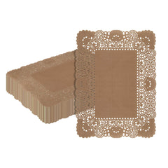 Pastry Tek Rectangle Brown Paper Doilies - Lace - 15 3/4