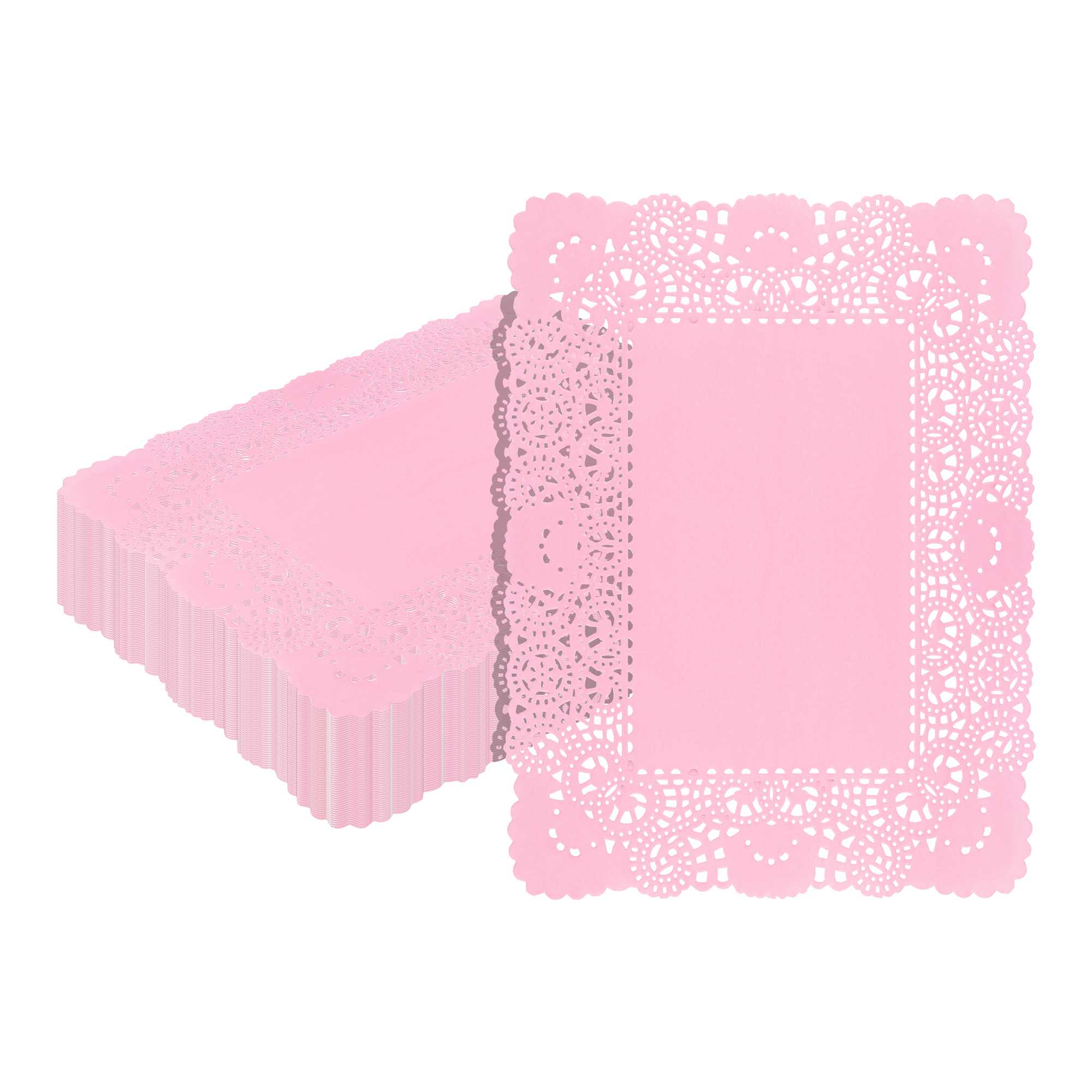 Pastry Tek Rectangle Pink Paper Doilies - Lace - 15 3/4" x 12" - 100 count box