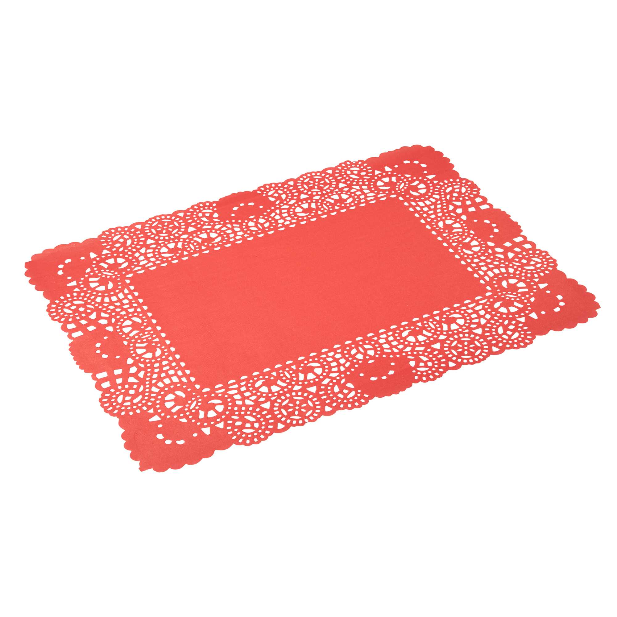 Pastry Tek Rectangle Red Paper Doilies - Lace - 15 3/4" x 12" - 100 count box