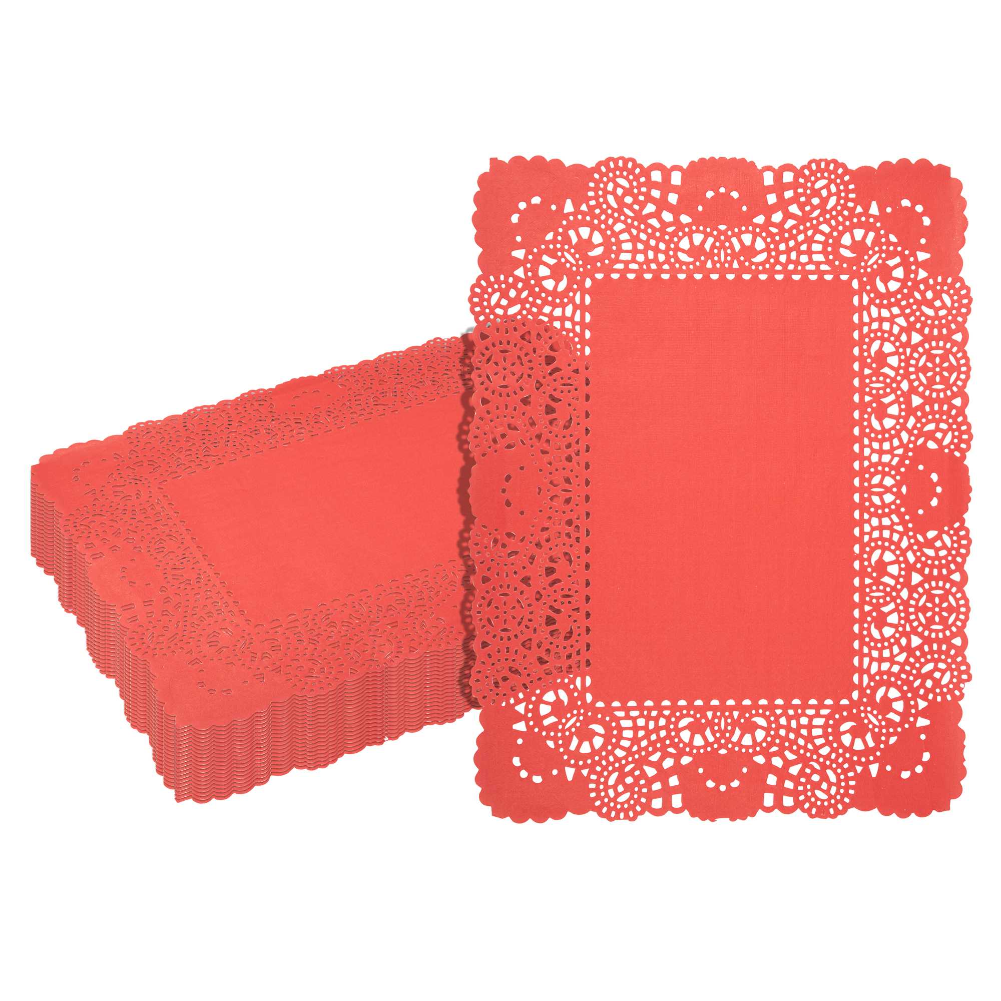Pastry Tek Rectangle Red Paper Doilies - Lace - 15 3/4" x 12" - 100 count box