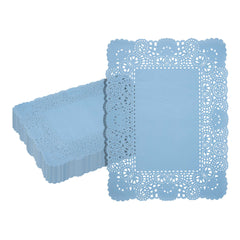 Pastry Tek Rectangle Sky Blue Paper Doilies - Lace - 15 3/4