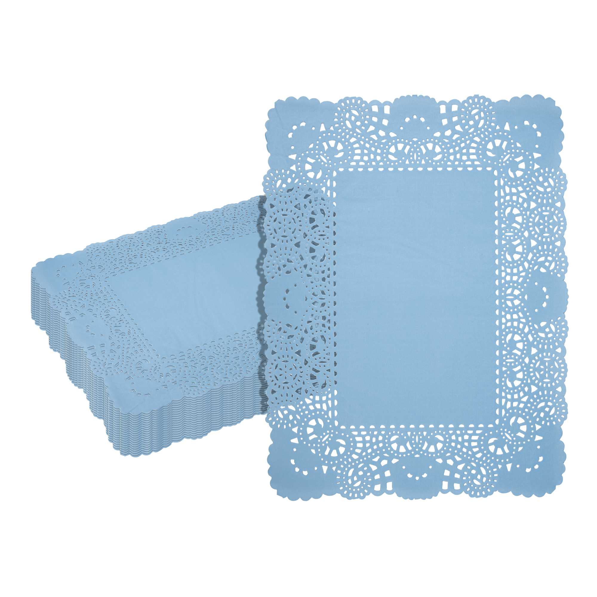 Pastry Tek Rectangle Sky Blue Paper Doilies - Lace - 15 3/4" x 12" - 4000 count box